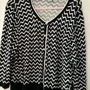 Talbots Black and White Chevron Cardigan